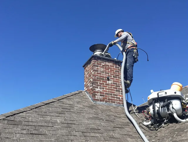 Dedicated Waterbury Chimney Sweep team member cleaning a chimney in Waterbury, CT