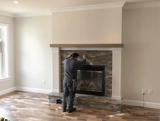 Waterbury Chimney Sweep finishing a custom fireplace install in Waterbury, CT